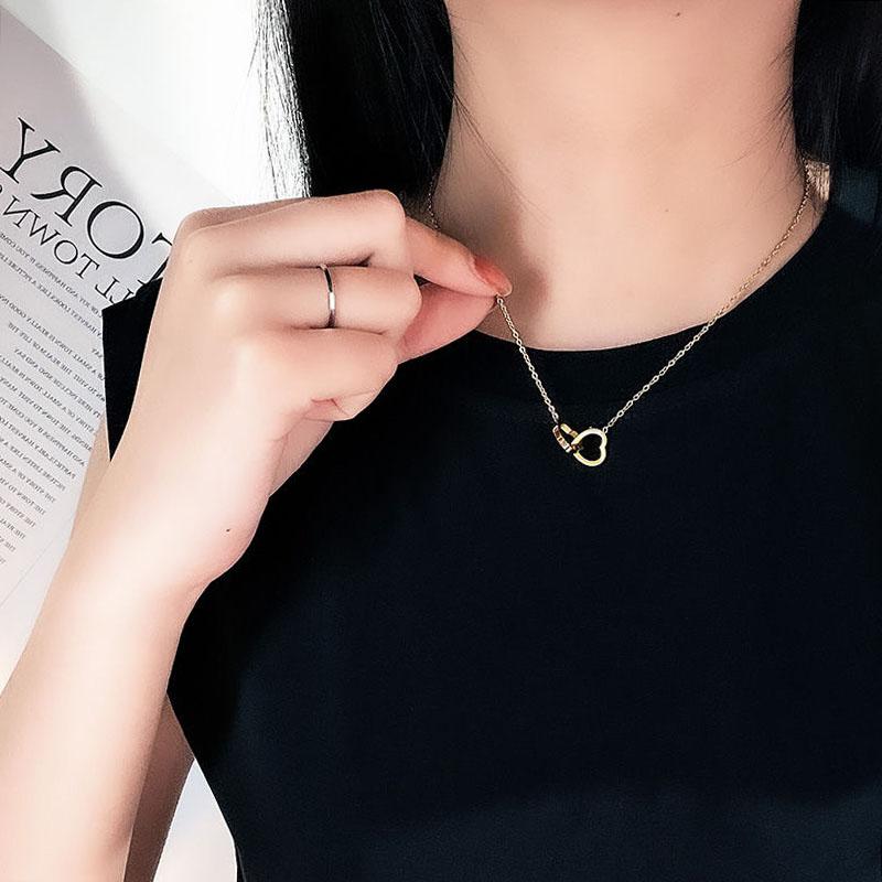 Double Love Heart Clavicle Chains Short Neck Chains Girls Heart Pendant  Stainless Steel Choker Necklace for Women