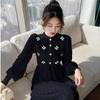 Gonna in maglia sottile ricamata a maniche lunghe con vento delicato da donna, lunghezza al ginocchio, temperamento invecchiato, taglie forti