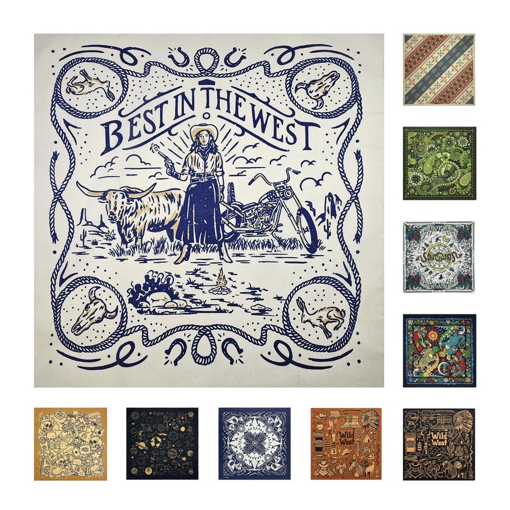 Khakifarbener quadratischer Schal aus reiner Baumwolle im amerikanischen Retro-Vintage-Stil – Herren-Hip-Hop-Kopftuch/Gesichtstuch