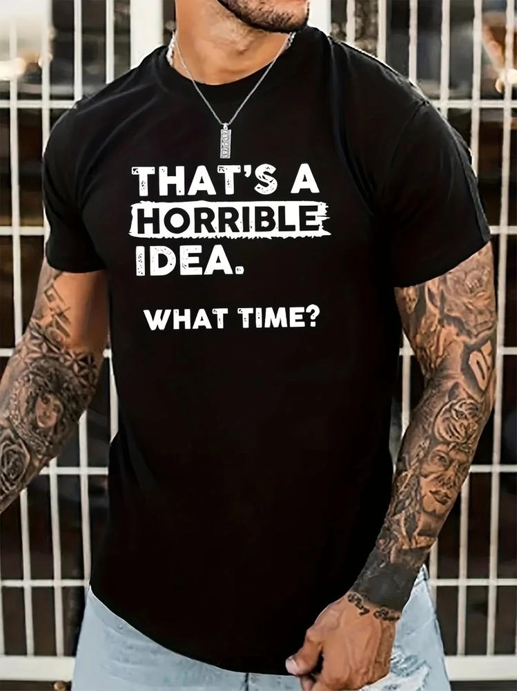 

Men039;s Fashionable Round Neck T-Shirt Polyester Non-Transparen wbr/ t Letter Pattern Unisex T-Shirt M