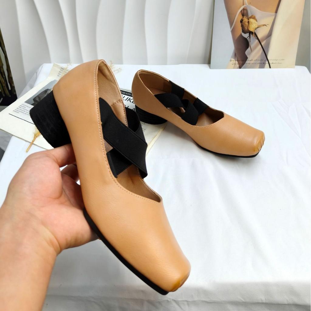 Spot Second Hair! Fashion Versatile New Pig Nose Horse Leather Cross Strap Thick Heel Mary Jane Ballet Shoes Women's Single Shoes
