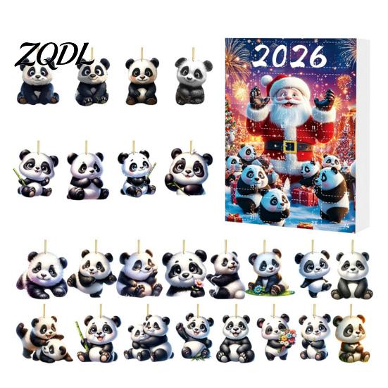 2026 Holiday Countdown Box Panda Advent Calendars 2026, 2D Acrylic Cute Hanging Ornaments for Unique Theme Calendar Xmas Tree, 24 Days Christmas