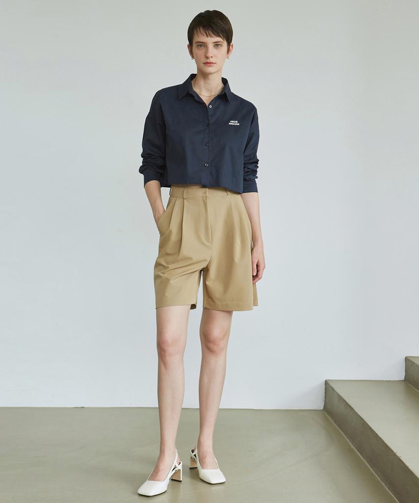 Nigaennikol Two Pintuck Bermuda Pants_Beige