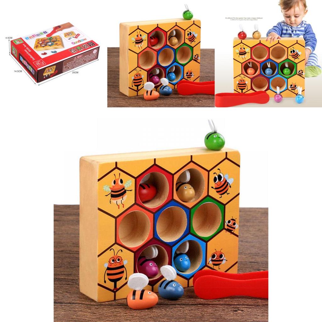 Exquisite Children's Preschool Wooden Bee Clip Out Montessori Educational Toy For Birthday Fun