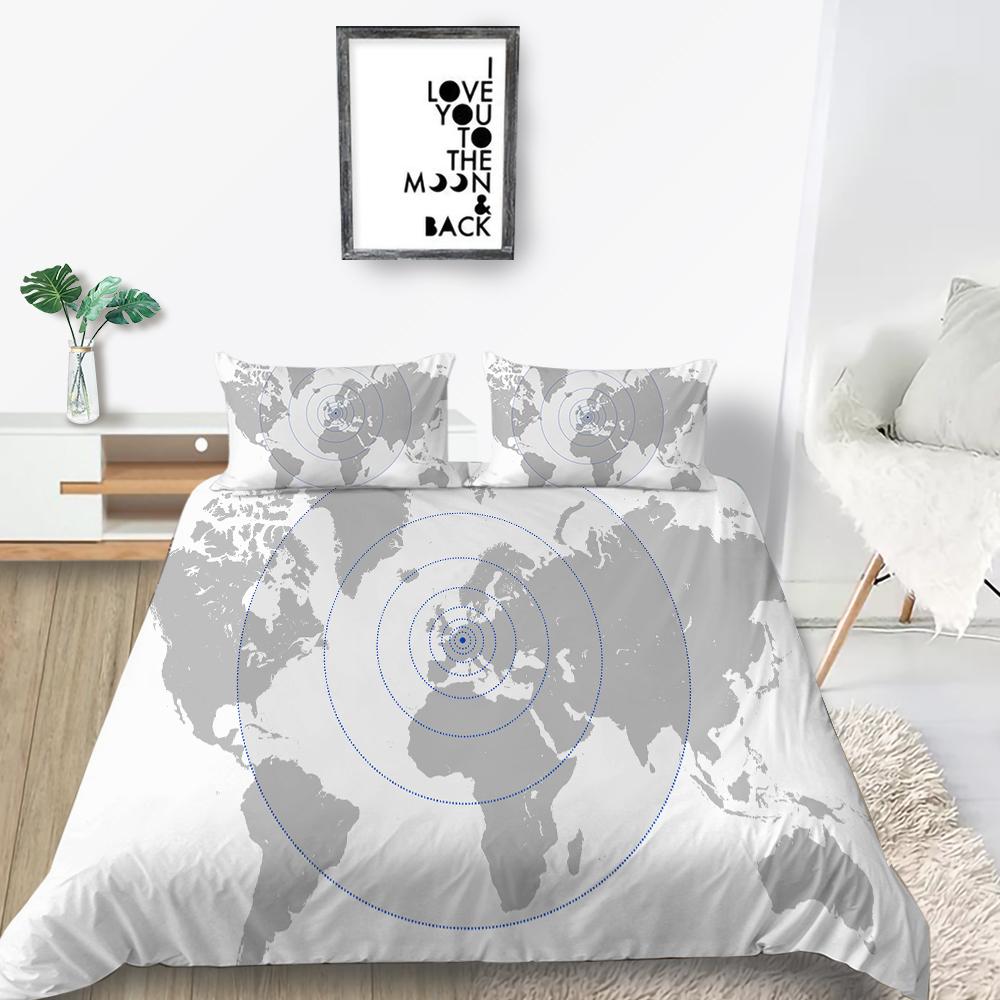 New Fashion Unique Design Duvet Cover Set Map Bedding Cover Suit Sea Quilt Cover Soft Cover Set Boys Twin Size Bed Clothes