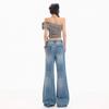Spring Summer Vintage Blue Embroidery Relaxed Micro Flare Wide Leg Denim Pants For Ladies Casual Pants Oversize Denim Trousers