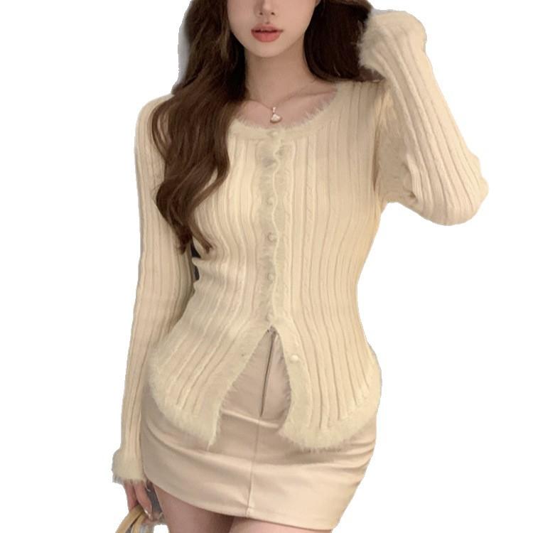 Original thick needles, original imitation mink 7-needle arctic velvet thickened autumn and winter pure desire crew neck sweater knitted sweater
