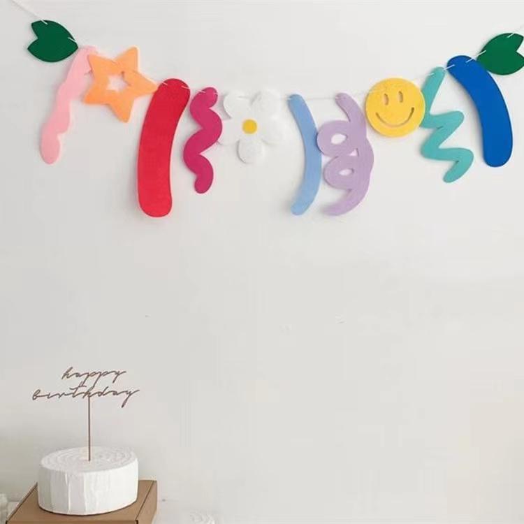Ins-Stil Filz Happy Pull-Flagge Babyparty-Dekorationen für Jungen und Mädchen - Foto-Requisiten & Girlande Szenen-Layout