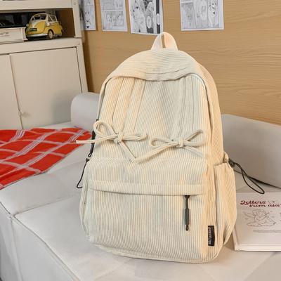 Corduroy Solid Zipper Bow Fashi Backpacks 2026 Spring New Trend Bags Students Large Capacity Simple Casual Backpacks