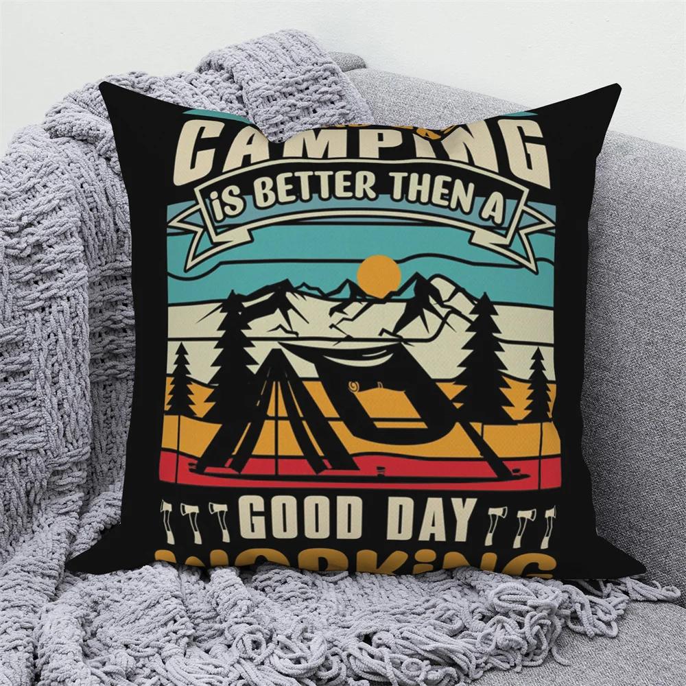 Decorative Cushion Covers Camping Bus Printed Pillow Home Sofa Throw