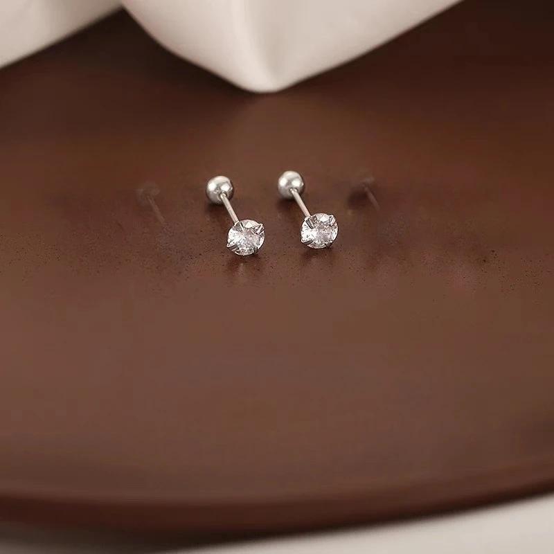 High Quality 3mm 4mm 5mm Little Zircon Stud Earrings for Women Exquisite Silver Color Stainless Steel Piercing Earring Jewelry