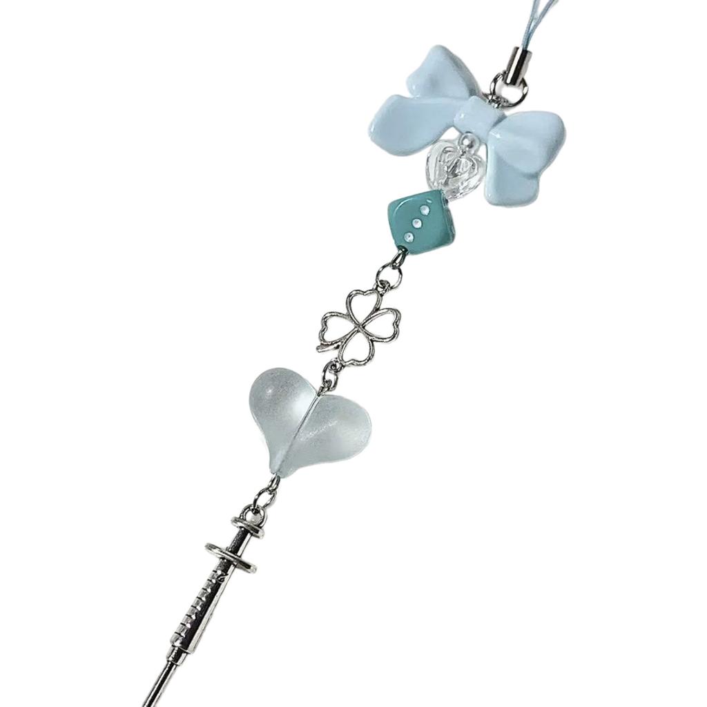 Cute Bowknot Heart Bead Keychain Pendant Bag Phone Pendant Women Backpack Handbag Charm Lovely Hanging Decoration