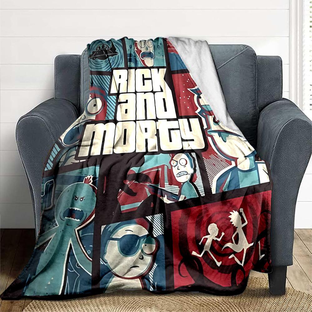 1pc Rick and Morty Blanket Lightweight Flannel Throw For Sofa, Bed, Travel, Livingroom, Office, Couch, Chair, And Bed