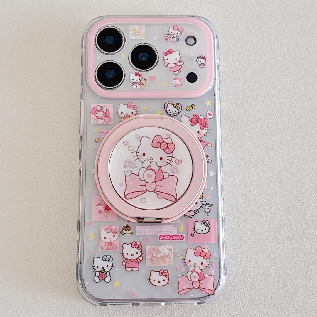 

Cute Cartoon Bow Hello Kitty Magnet Stand Magnetic Case For iphone 17 16 15 14 Pro Max 13 Lens Protective Back Phone Cover iPhone17