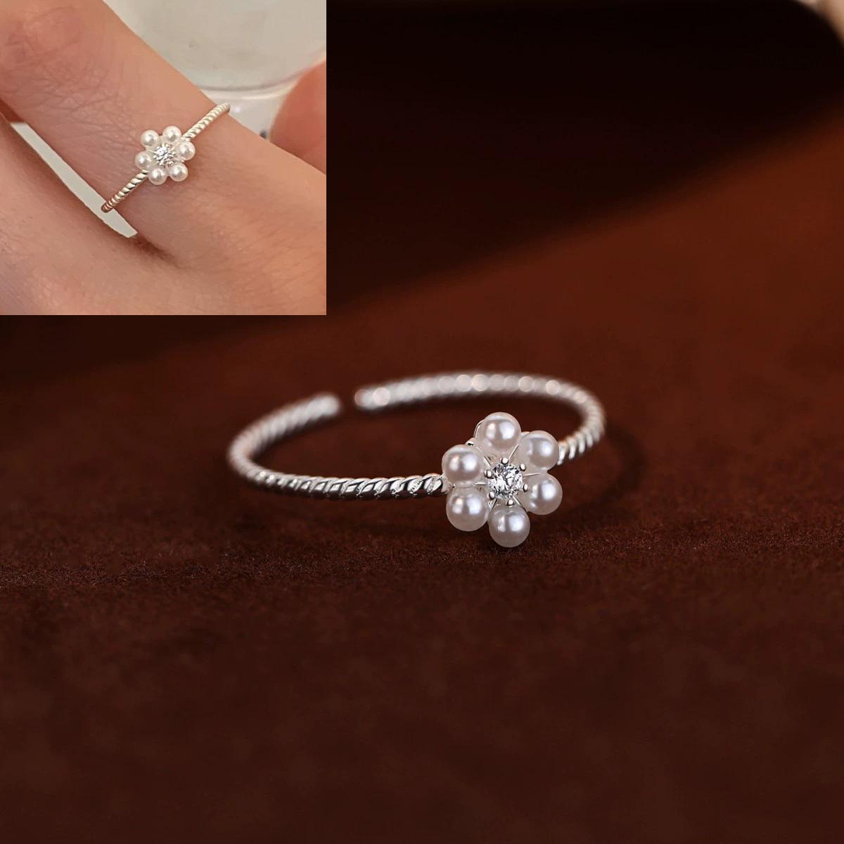 

925 Sterling Silve Love Heart Ring for Women Girl Gift Line Pearl Korean Sweet Jewelry Birthday Gift Dropshipping Size: One Size