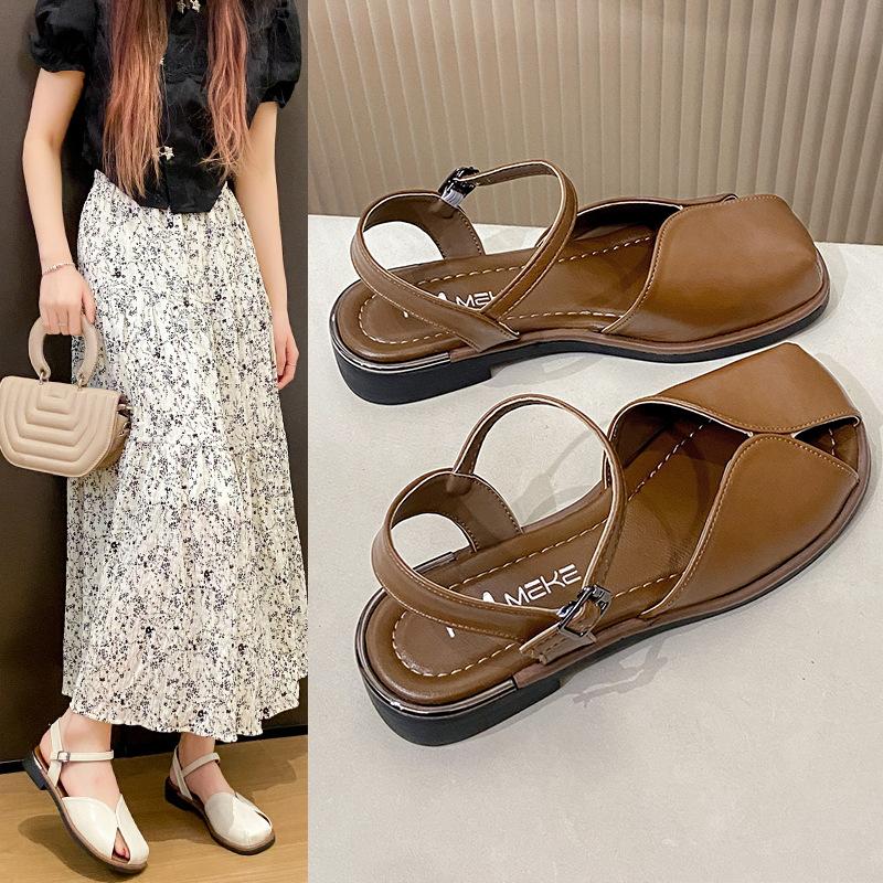 Fashion Baotou Sandals Buckle Strap Comfort Shoes for Women Summer Flat Clear Low Fashion New Closed sandalias de mujer sandalias planas