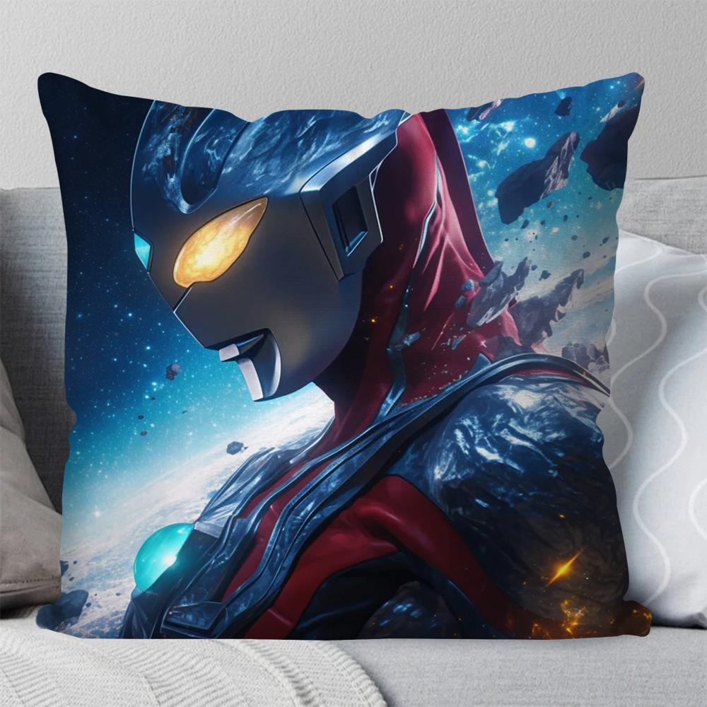 

U-Ultraman Animated Hero Pillow Case Square Pillow Bedroom Sofa Leisure Comfort Cushion Car Living Room Home Decoration 40X40 16x16Inch