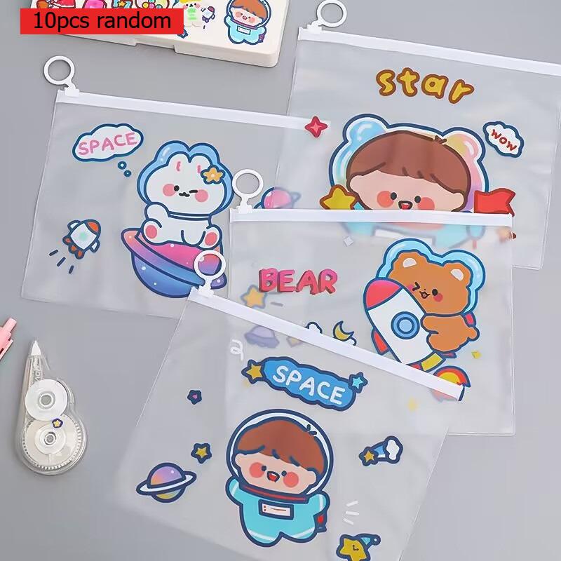 Office School Supplies Cartoon Astronaut File Student Transparent Waterproof Test Paper Bag Zipper Kawai Stationery Pencil Bag