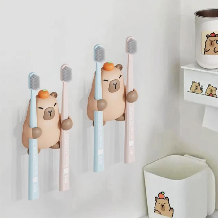 Lovely Capybara Toothbrush Storage Rack Wall Mounting Toothbrush Holder for Kids and Adult Home Bathroom Decoration