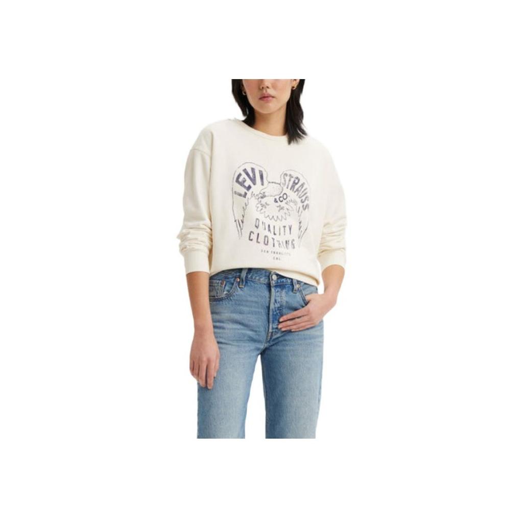 Levis Crew Neck Pullover Logo Embroidery Print Long Sleeve Sweatshirt Women Sweatshirt White A7288-0012