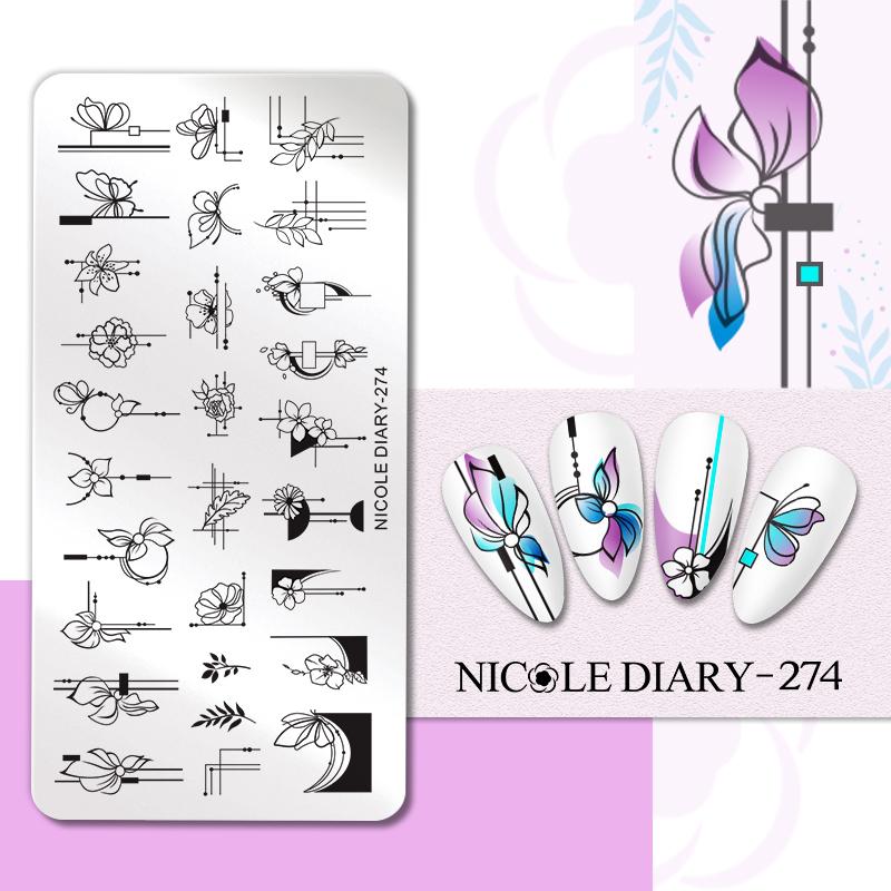 NICOLE DIARY Leopard Flower Nail Stamping Plate Image Transfer Template Geometry Leaf Stainless Steel Stencil Nail Printing Tool