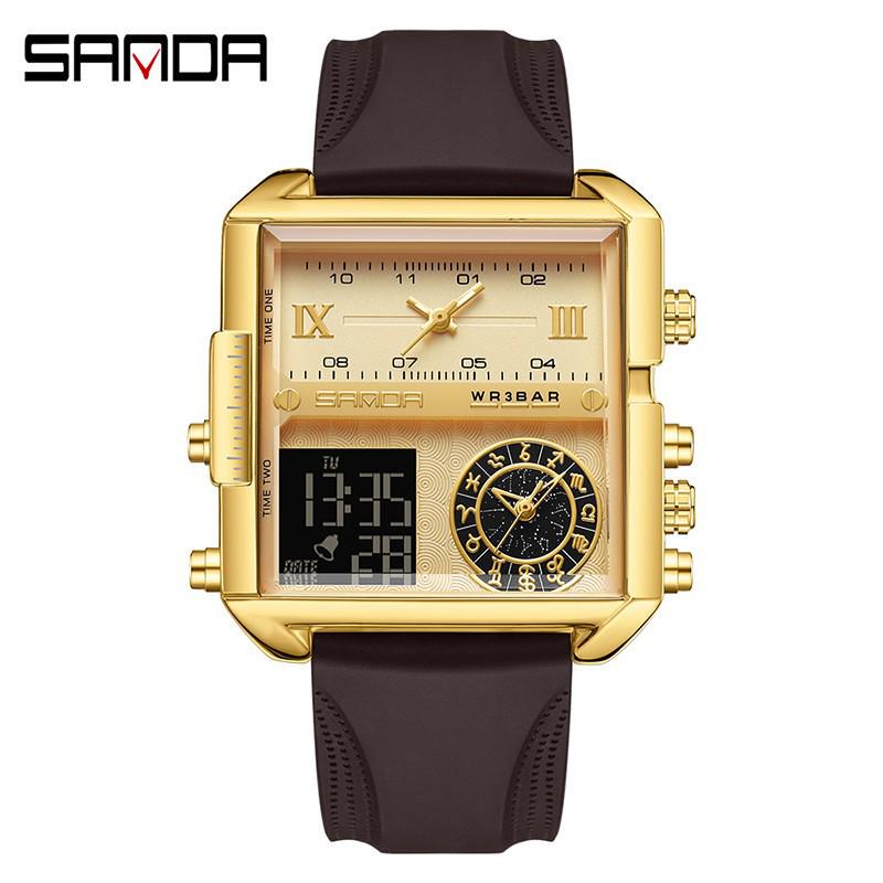 Sanda Fashionable Men's Square Multifunctional Waterproof Sports Quartz Watch