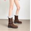 Belt Buckle Maillard Fold Two Wear Platform Short Boots Women's 2025 New Autumn and Winter Retro Slimming and Heightening Martin Boots