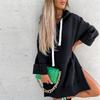 Middellange effen kleur lange mouw trend dames hoodie herfst winter sweatshirt met zakken