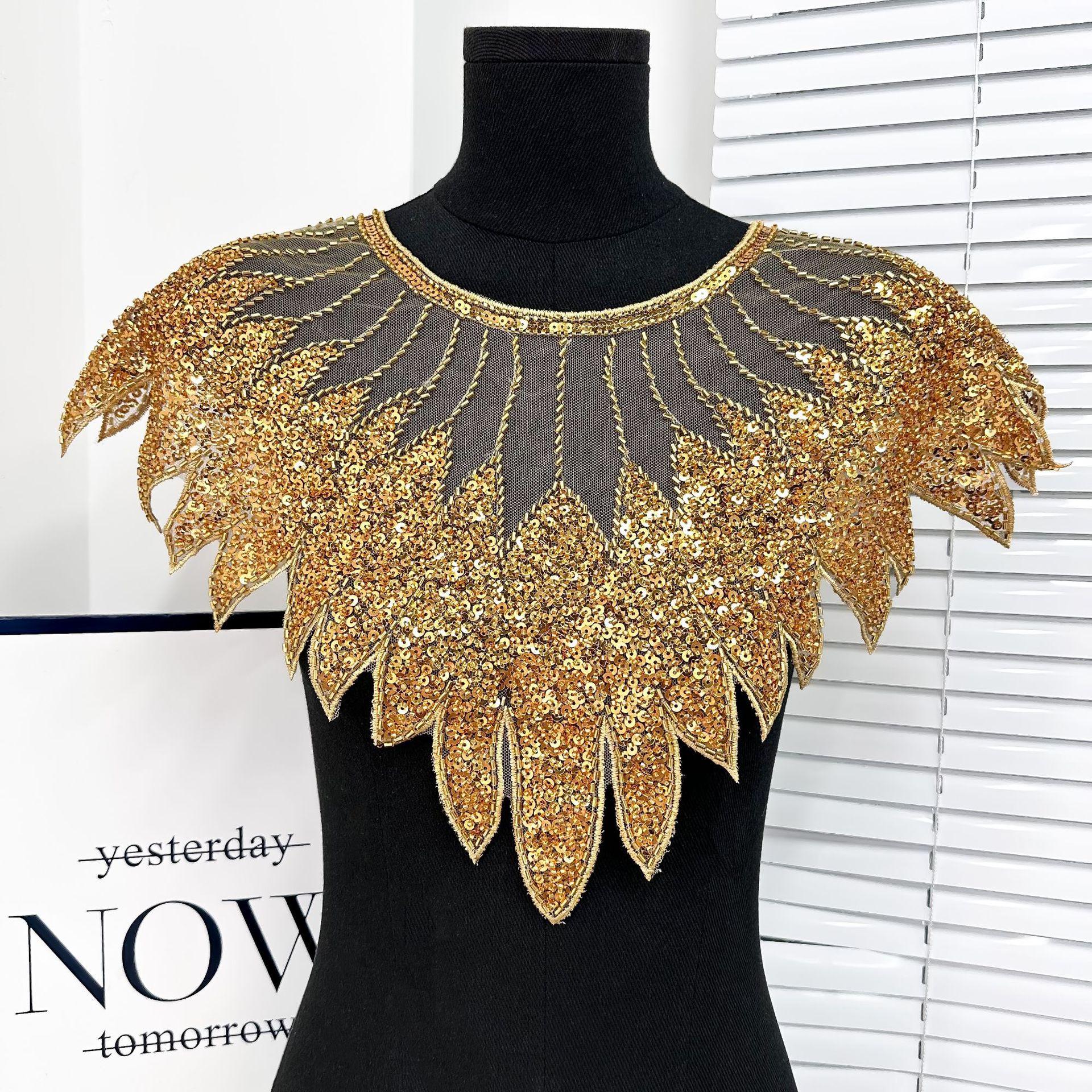 

Блестящий кружевной вырез с аппликацией из бисера, нашивка на вырезе, имитация воротника, блестки, кружевной воротник, шитье