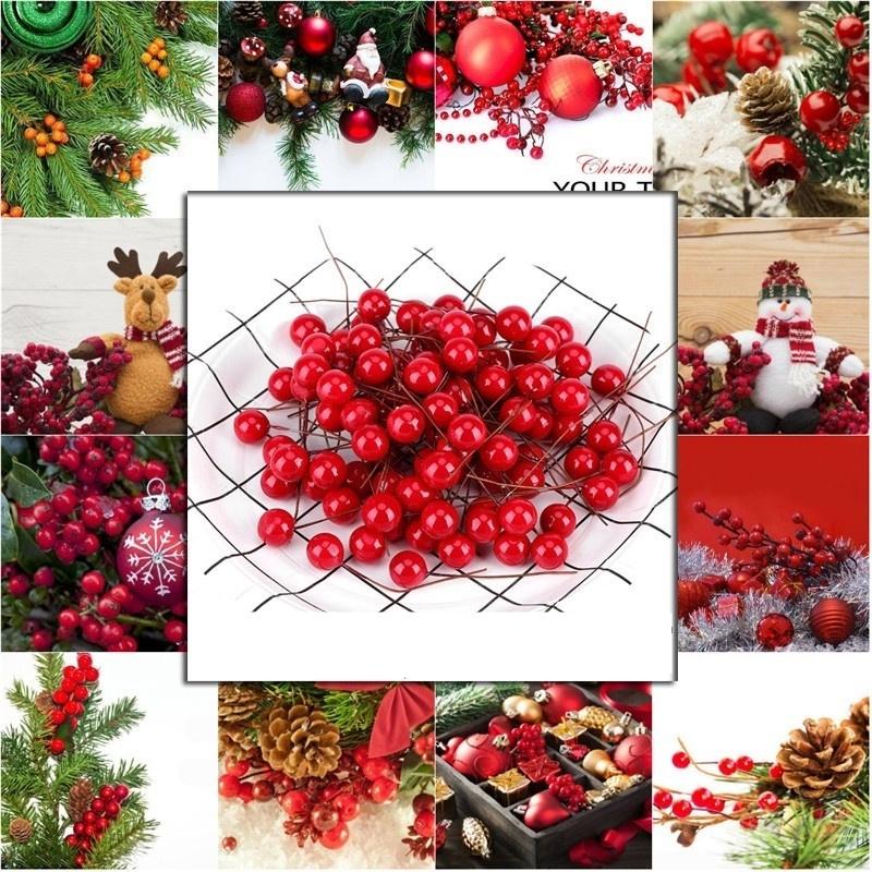 50Pcs Christmas Artificial Red Berry Ornament Decoration Accessories