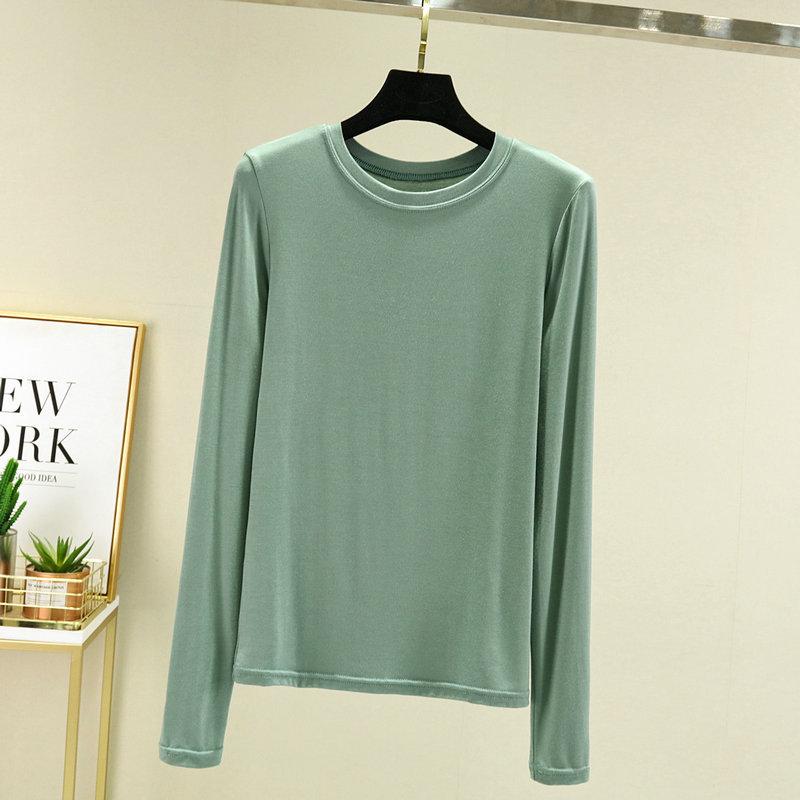 Women's Crew Neck Long Sleeve Tee Slim Fit Commuter Casual Top Solid Color Modal Fabric Stretchy Basic Layering Shirt For Autumn Daily Inner Wear
