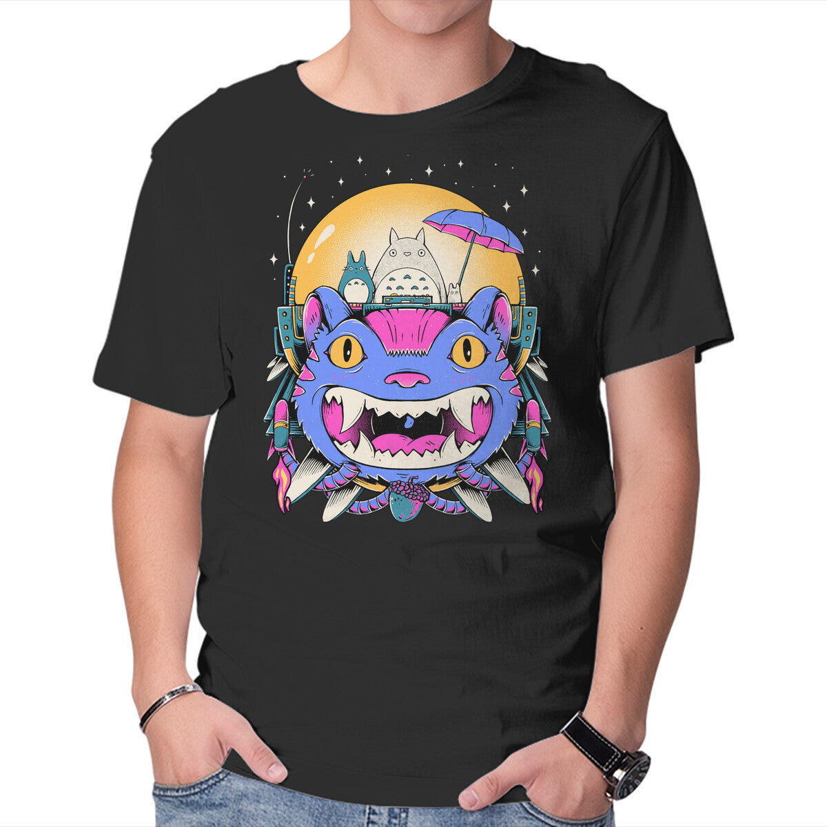 Unisex Crew Neck T-Shirt Unidentified Flying Cat Graphic Short Sleeve Casual Tee XL