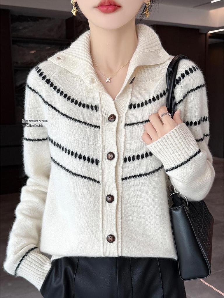 Women's High-Neck Wool Cardigan: New Autumn/Winter Style, Warm, Loose, Slimming, Versatile Knit Sweater Coat.