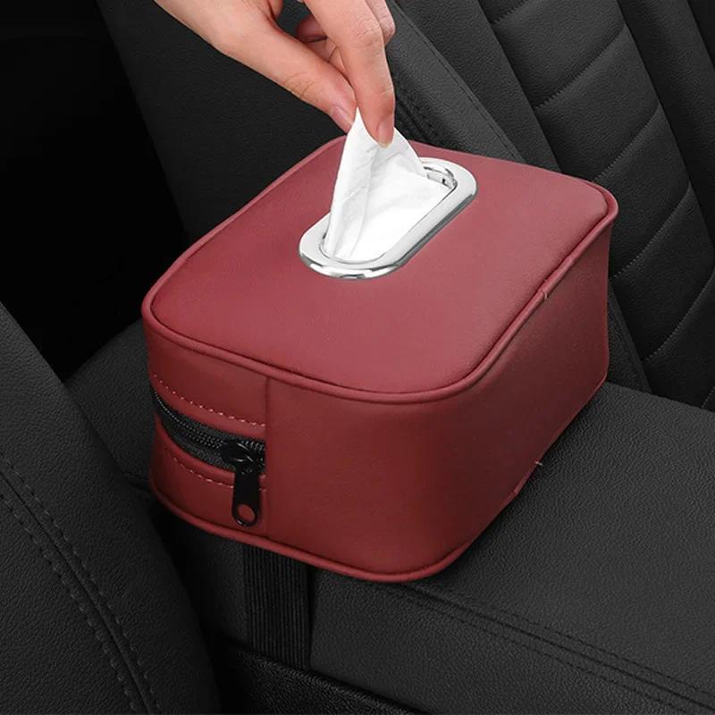 Car Tissue Box Holder Leather Sun Visor Center Console Armrest Mount Napkin Case Universal Fit Road Trip Organizer Easy Install