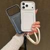 Candy Color Card Slot Bag Holder Phone Case For iPhone 17 16 15 14 13 12 11Pro Max Air Wrist Strap Shockproof Cover With Lanyard