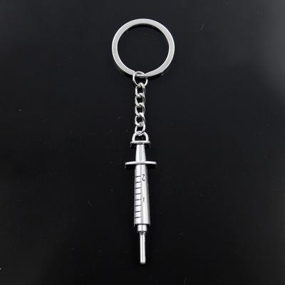 Fashion Keychain 62x6mm Doctor Syringe Pendants DIY Men Jewelry Car Key Chain Ring Holder Souvenir For Gift