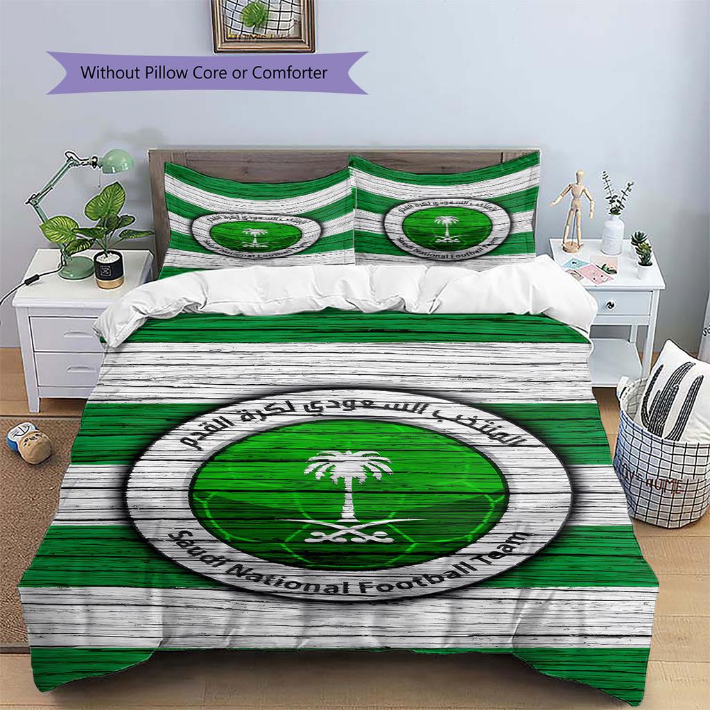 Saudi Senior National Football Team Pattern Bedding,Quilt Set Quilt Cover Pillowcase Home Gift(1 * duvet cover + 2 * pillowcase, without core)