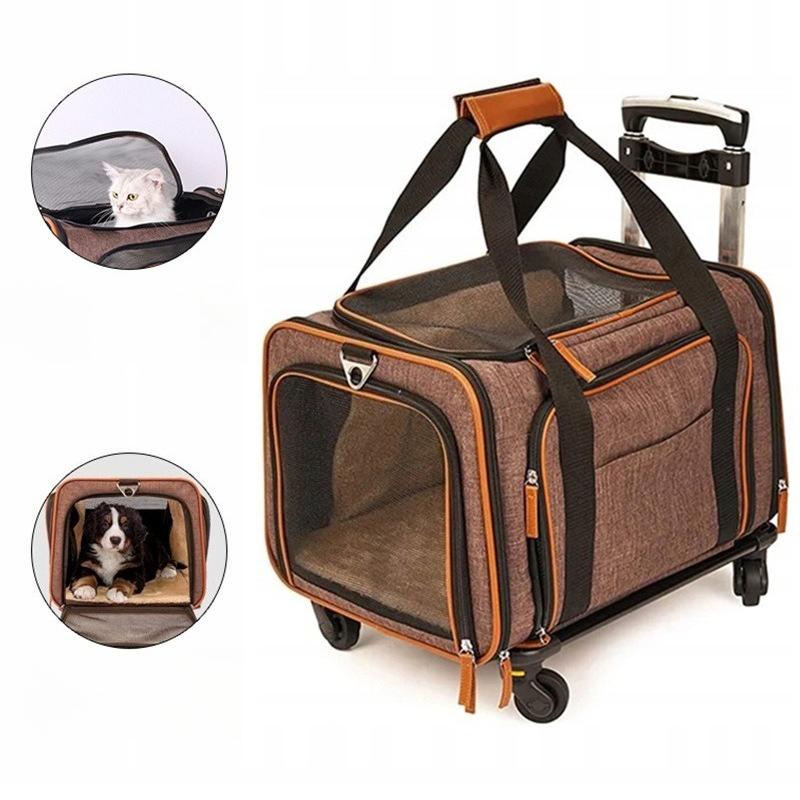 Large Capacity Expansion Cat Dog Bag Pet Trolley Case Portable Foldable Cat Carriers Bags Outdoor Travel Double Shoulder Pet Bag