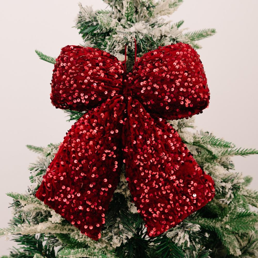 Christmas Sequin Bow Ornament Festive Shiny Decor Accessory for Indoor Christmas Tree Holiday Party Home Decoration Favor