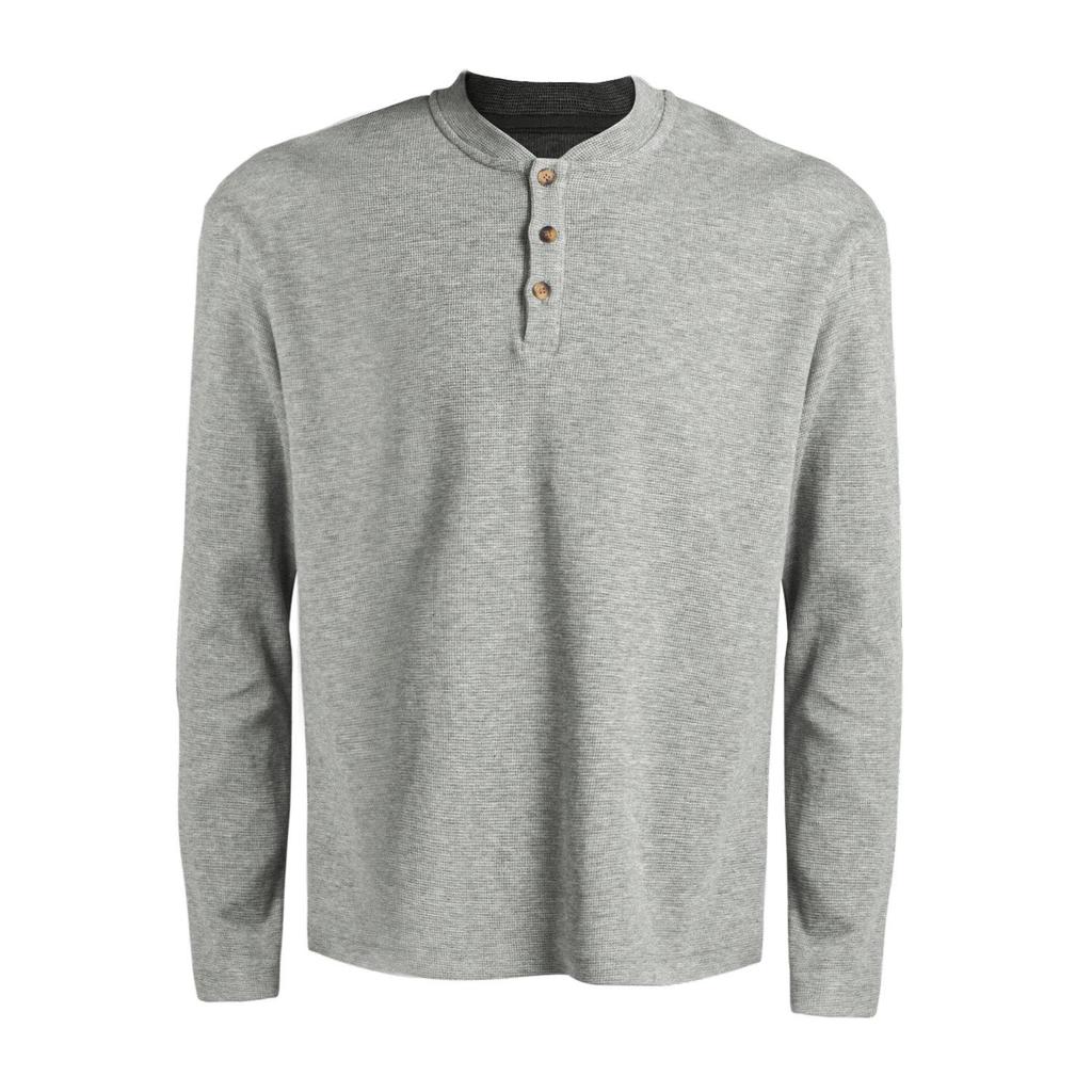 GTAL American Waffle Henley Men's Casual Long Sleeve Knit Shirt