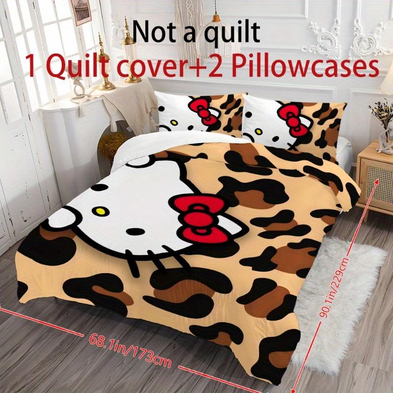 Sanrio 3pcs Bedding Set - Hello Kitty Polyester Duvet Cover Set (1 Duvet Cover+2 Pillowcases), No Filler, Multi-Color Printed Bedding Set, S 155x200cm