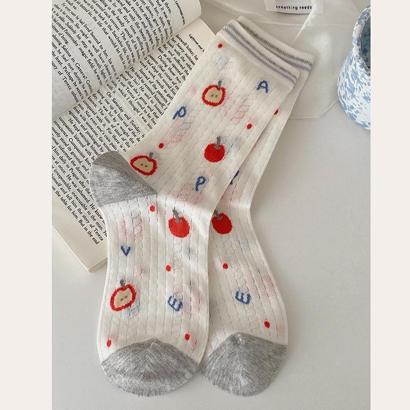 Женские летние тонкие сетчатые дышащие преппи мультяшные носки-трубы из хлопка 1 pair