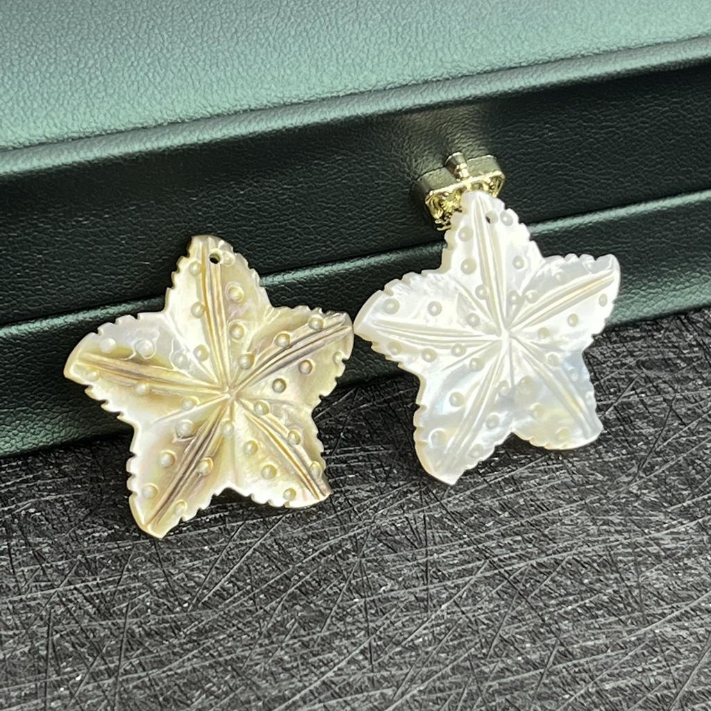 1Pc, Natural Shell Pendants, Handcrafted Star Charms In Marine Style, 32×32mm, for DIY Necklace Accessories, Jewellery Making, Crafts for Men Women