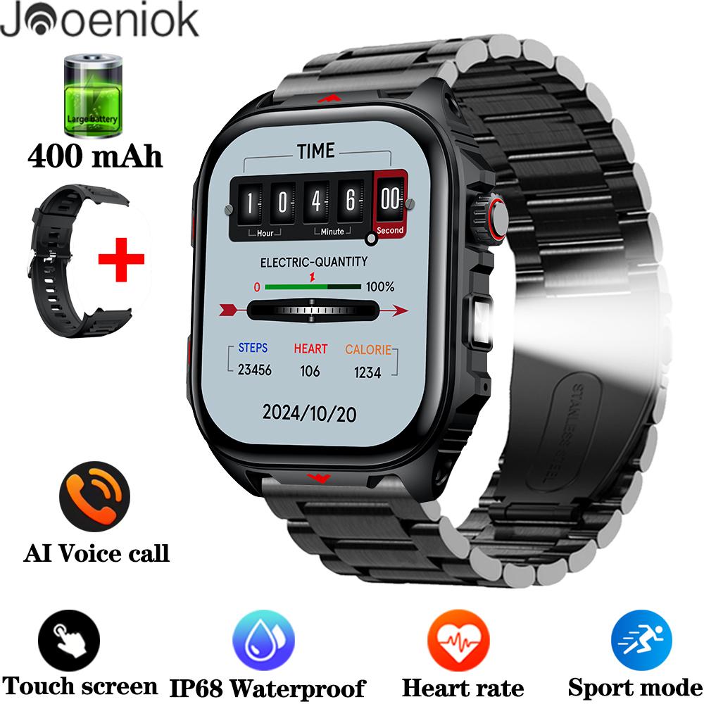 New Smart Watch Men 2.0" HD Screen LED Flashlight 400mAh Large Battery Heart Rate Outdoor Sport Waterproof BT Call Smartwatch