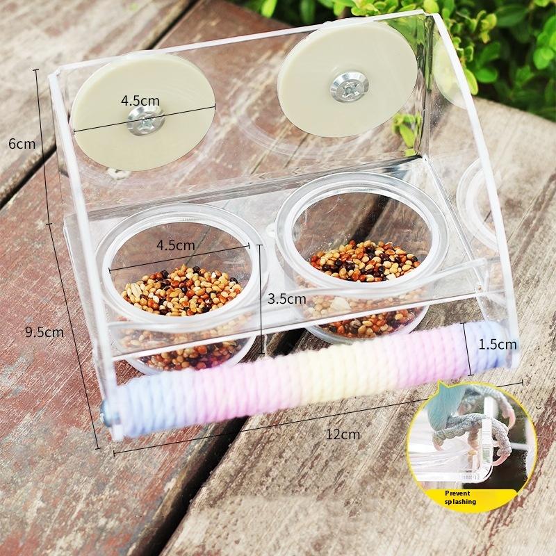 Bird Transparent Feeder Feeding Basin With Antiskid Stand Bowls Acrylic Bird Cage Feeder Fixed Food Bowl Parakeets Feeders