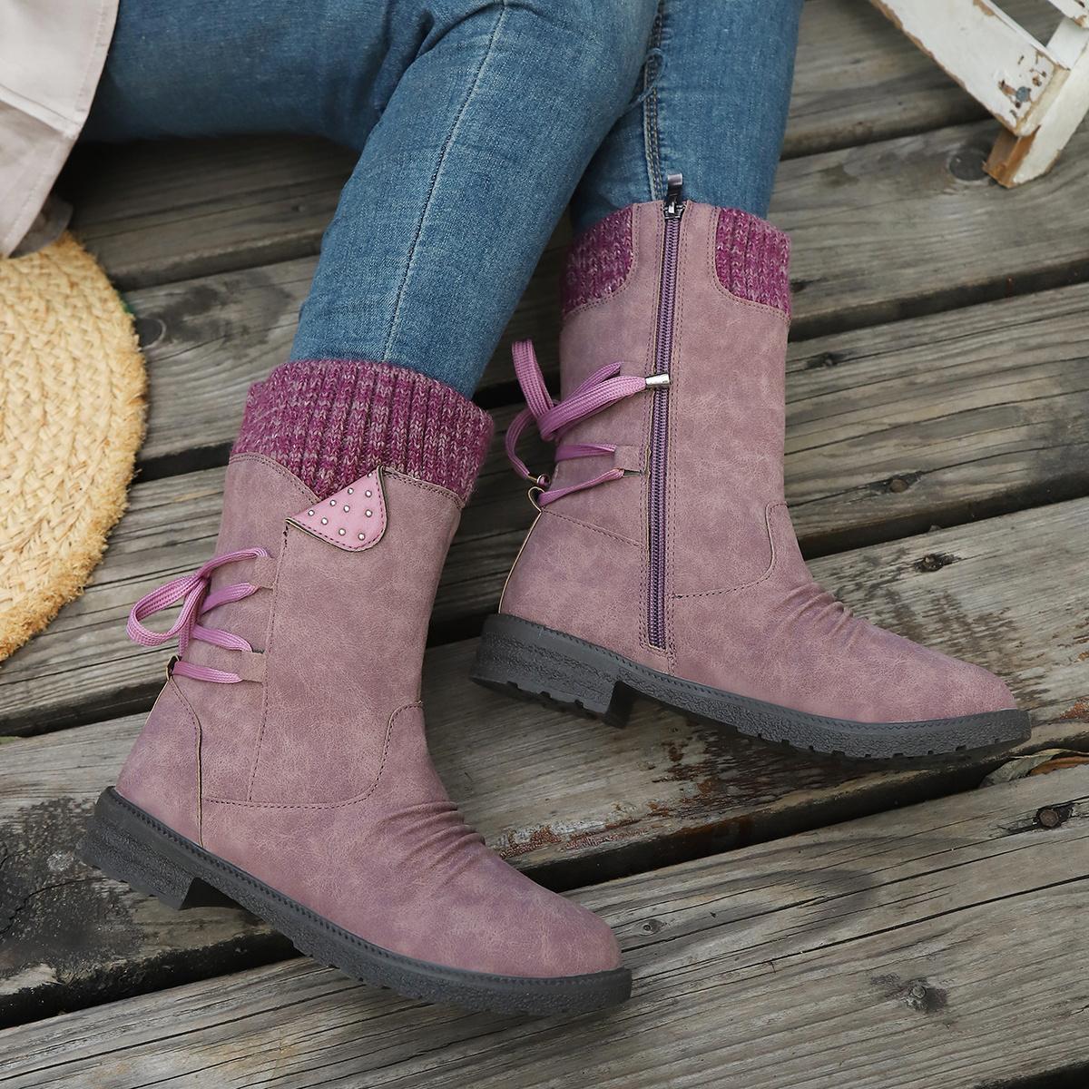 

Men Women Winter Plus Size Boots Fashionable New LargeSize Large Thick Heel Mid Length Woolen Warm Protection for Cold Weather Conditions 37
