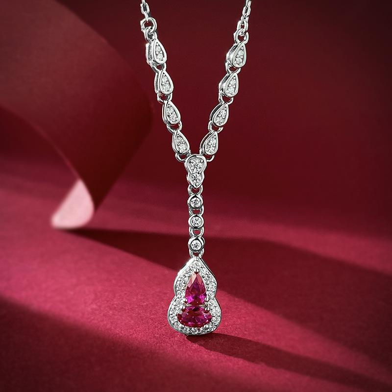 Blood Red Small Gourd Necklace Jewelry 925 Sterling Silver Plated Fashion Pendant for Women