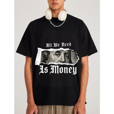 Herren Schwarzes T-Shirt Alles was wir brauchen ist Geld Dollar-Schein Druck Grafik-Tee Lässig Streetwear Mode Oberteil für Alltag und Ausflüge
