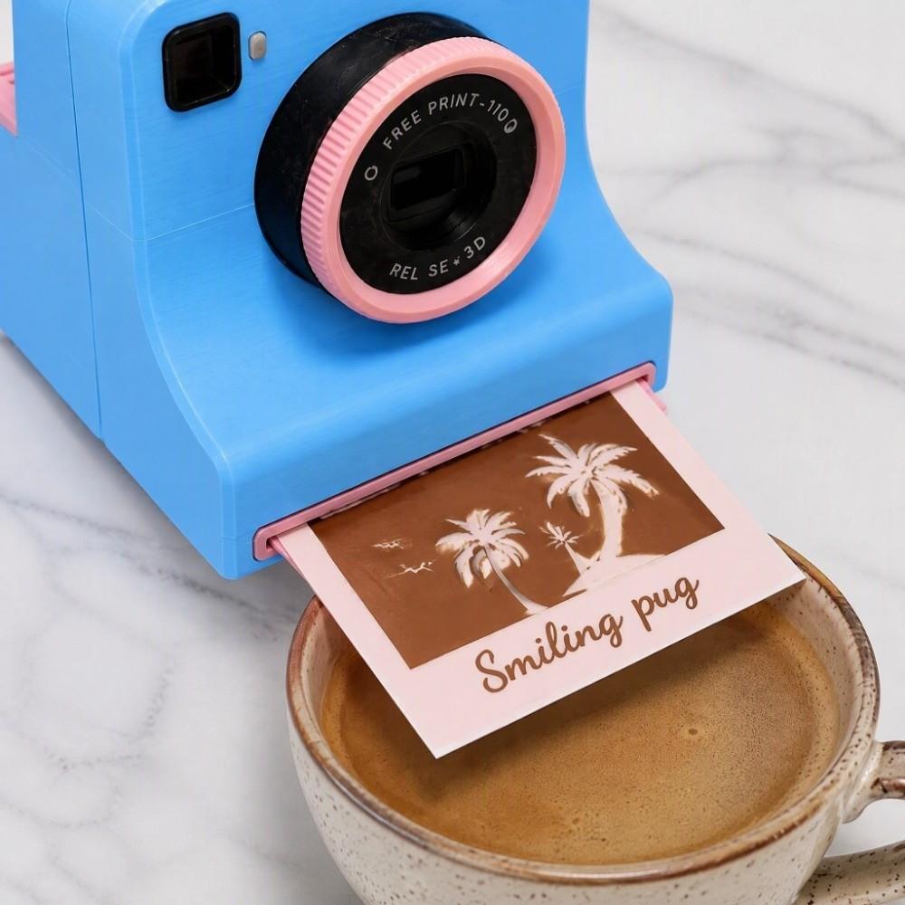 Funny 3D Printed Latte Camera Vintage Look Coffee Powder Print Camera Table Display