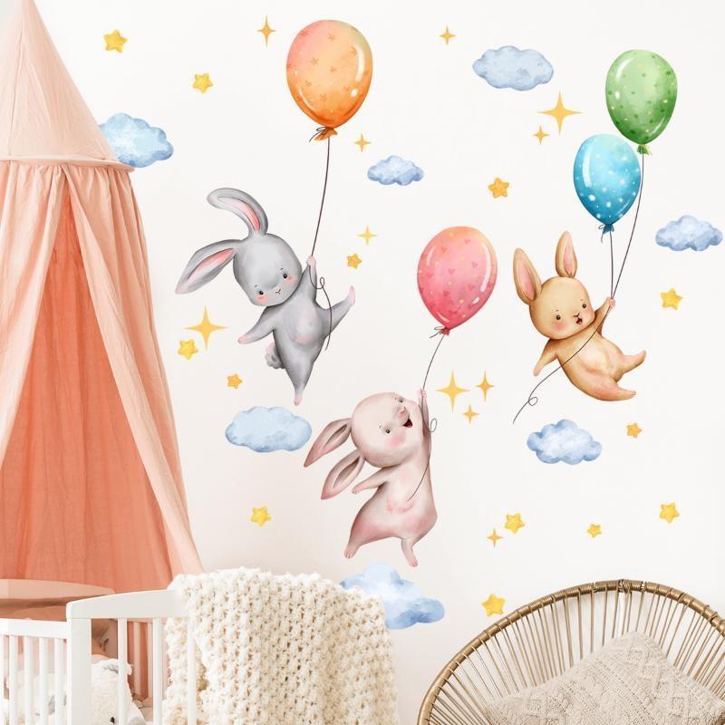 Wall Decals Rabbit Clouds Star Balloon Wall Decals Background Wall Decoration